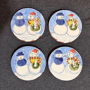 Snowman and Snowlady coaster set, new in box